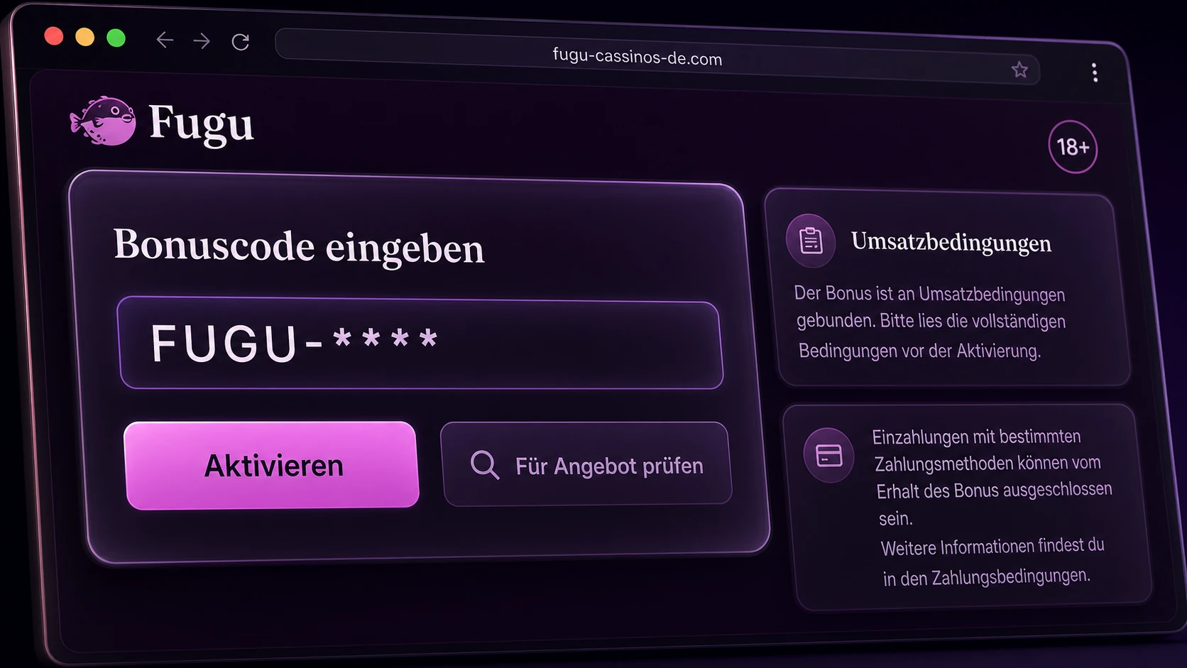 Fugu Casino Bonus Code korrekt aktivieren